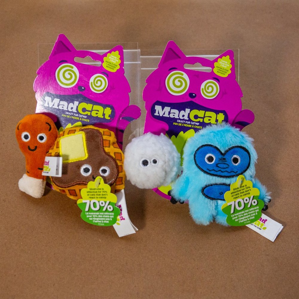 Lot of 2, Assorted Cat Toys - Mad Cat Catnip Crinkle toy chicken waffle NEW NWT